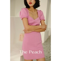 MICHELLYMO French Dress Women Slim Slim Pink Bubble Sleeve High Waist Skirt
