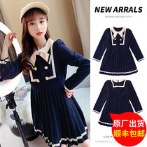 Girl dress 2021 Spring and Autumn new fashionable middle child butterfly collar pleated skirt little girl foreign style princess dress