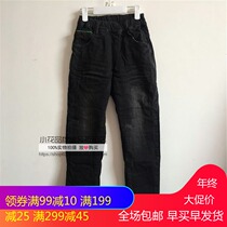 2020 autumn and winter male middle child denim plus velvet trousers casual pants warm leggings straight pants Black