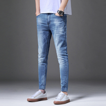 Summer light-colored jeans mens slim-fitting small feet Korean version of the trend pants mens pants new thin trendy Pai gow pants