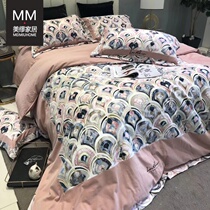 Autumn-winter pure cotton thickened double face grinding full cotton splicing digital printing Special paragraph 1 8m bedding with four pieces of cover