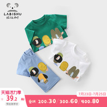 Rabi tree boys t-shirt childrens short-sleeved top 2021 summer new baby pure cotton printed t-shirt trend