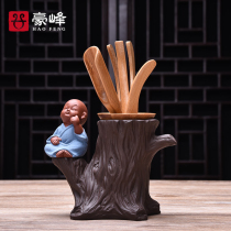 Haofeng ceramic purple sand tea ceremony six gentlemen tea set accessories tea clip tea spoon bamboo tea tray set