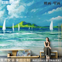Nordic Abstract Oil Painting Scenery Sea View Sailing only Beauty Living Room TV Background Wallpaper Seamless Sofa Wallpaper Mural