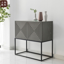 Modern minimalist designer style iron wood oak light luxury sideboard porch storage low cabinet display cabinet Nordic solid wood