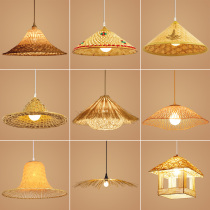 Creative personality restaurant chandelier single-head bar lamp Chinese bamboo lighting hat hat straw hat hot pot restaurant chandelier