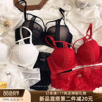 French sexy tied lace with steel ring small chest cushion adjustment type thin and thick bra underwear suit