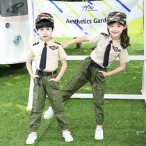 Childrens military training performance suit Mens and womens summer camp Air force military uniform Kindergarten performance suit Primary school class suit suit