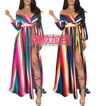 Sexy Striped dress women Back Cut Long Sexy Dress