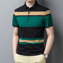 Mens Short Sleeve T-Shirt Tide Cards Summer Thin 2021 new sashimi Striped High-end Business Casual Polo Jersey Man