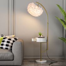 ins Net red feather floor lamp living room light luxury tea table Nordic bedroom drawer bedside table one table lamp