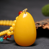 Pure Natural Amber Chicken Oil Yellow Raw Ore Old Honey Wax No Sign Drop Pendant Male and female Blood Mooring Necklace
