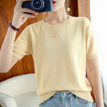 Five - point sleeve collar with thin clothes 2022 Han edition loose short - sleeve t - shirt pure cotton knitted half sleeve