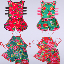 Summer Childrens cotton silk belted pocket suit toddler artificial cotton pipa hoodie Tohoku Great florist shorts suit Home Suits Home