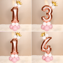 Champagne rose gold large digital balloon column 0-9 girlfriend birthday decoration aluminum film balloon party decoration