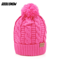 Gsou Snow Winter knitted wool ski hat warm outdoor leisure fashion Cotton Candy color hot sale