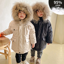 Childrens Down Jacket Boy long hair collar 95 velvet white duck down foreign girl winter thick baby coat tide