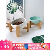 Meow selection) cat bowl ceramic cat food basin protection cervical vertebra cat double bowl water bowl food bowl pet bowl big cat oblique Bowl