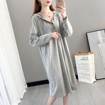 Fall Breastfeeding dress with long sleeves Untied breast milk Breast-feeding Clots Moms Over Knee-long Breastfeed Wear outside T-shirt