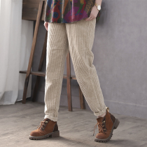 Han Suoyi retro literary winter thick wide corduroy casual pants loose female daddy pants nine-point Haren pants
