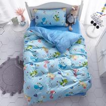 Cotton and velvet childrens kit kindergarten quilt three-piece crystal velvet six-piece cute little dinosaur Blue