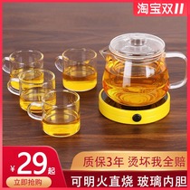 Teapot for one person with heated small green mandarin tea cup glass tea maker single office tea set