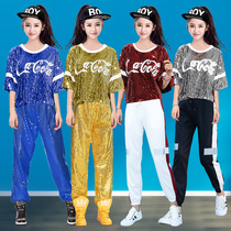  Sequined loose hip-hop trousers Modern dance practice suit Cheerleading performance suit Jazz dance costume Hip-hop suit