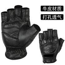 Mogo summer breathable motorcycle riding anti-fall Knight cowhide locomotive retro half-finger gloves racing male Lady