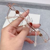 Qian mirror custom frameless myopia glasses female gold powder edging cat ear-shaped retro flat eye protection glasses