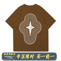 AWE GOD American retro star print short-sleeved t-shirt men and women summer ins tide loose casual round neck top