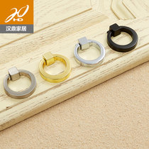 Drawer handle modern minimalist black wardrobe cabinet door handle American furniture single hole handle gold pull ring