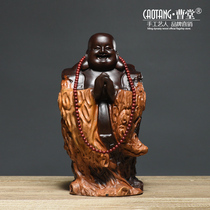 Ebony wood carving Maitreya Buddha statue ornaments Gongxi Fatcai Laughing Buddha Lucky Buddha Living room solid wood carving crafts