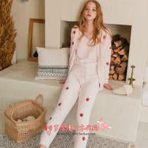 Japan Soft Honeys Soft Cotton Sleeping Suit Woman Autumn Winter Three Suits Cute Strawberry Home Dress