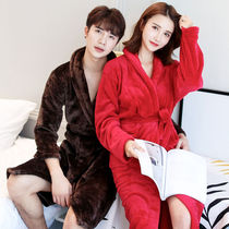 Thick flannel couples robe bathrobe autumn and winter coral velvet home clothing pajamas long sleeve mens bathrobe