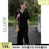 GUIER French style retro dress 2022 Burst Open Fork Superior Feel Skirt Child Summer Thin