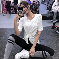 V-collar loose sports T-shirt women running quick-dry top half-sleeve fitness suit blouse slim net red short sleeve yoga suit