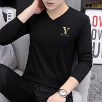 2022 new mens long sleeves t-shirt spring and autumn clothes v collar fall clothes bottom-shirt pure cotton Compassionate Autumn Clothing Trend