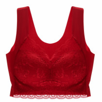 Lingerie Women Red Ben Year Big Code No Steel Ring Lace Embroidered Vest Style Underwear Side Collection of Breast Poly Bra