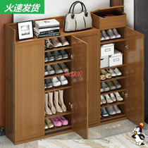 Bamboo shoe cabinet all bamboo with door wooden multi-layer thickened bamboo household simple assembly economical shoe rack