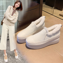 Winter Mao Mao thick sole shoes women Joker leather wool warm cake shoes Korean version of a pedal Lefu lazy shoes