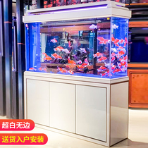 Sensen large super white fish tank living room ecological aquarium 1 2 1 5 meters large bottom filter dragon fish tank H2F screen