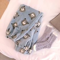 Send socks ~ solar system insin wind pajamas female autumn winter coral velvet thickened warm home pants cute bear