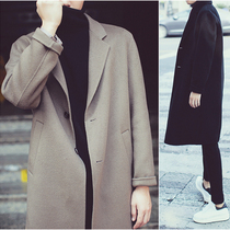Autumn and winter high-end double-sided cashmere coat mens long Korean version of handsome wool woolen woolen youth windbreaker coat