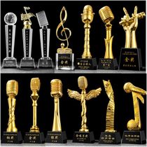  Crystal trophy customization Custom microphone notes Good sound host singer music competition speech gift award