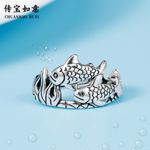  Silver ring female 925 sterling silver pisces fashion personality index finger ring retro Thai silver ring niche design ins tide