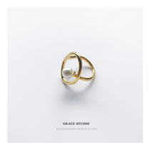 G S Miro Art Abstract Curve Metal Pearl Ring Designer small crowdopening ring adjustable