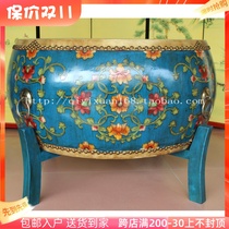 New classical furniture painted living room drum coffee table solid wood cowhide hand-painted tea table antique tea table old drum