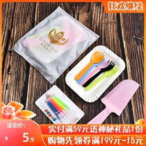 Birthday cake tableware disposable color frosted plastic knife and fork plate set knife and fork dish baking combination