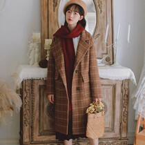 2020 Autumn and winter vintage medium long plaid wool coat
