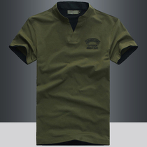 (Off code clearance)Short-sleeved T-shirt mens casual V-neck half-sleeve loose T-shirt Mens large size cotton base shirt